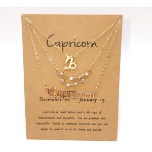 Capricorn Zodiac Layered Necklace Set Gold Crystal Constellation 3‎ Piece